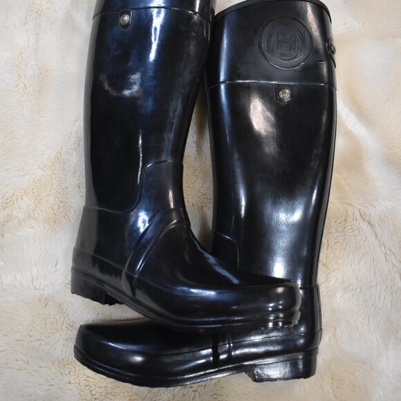 Hunter Sandhurst Carlyle Black Gloss Rain Boots Women's Size 9 Tall Waterproof - Picture 3 of 12
